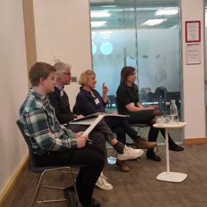 Panelists photographed at the May 2022 'Standing up for Science' workshop at the Norwich Research Park.